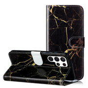 For Samsung Galaxy S25 Ultra 5G Colored Drawing Marble Pattern Leather Phone Case(Black Gold Marble)