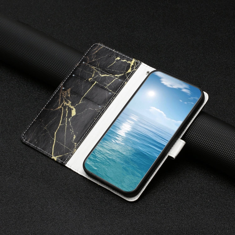 For Samsung Galaxy S25 Ultra 5G Colored Drawing Marble Pattern Leather Phone Case(Black Gold Marble)
