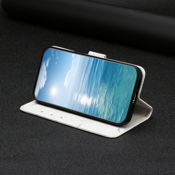 For Samsung Galaxy S25 Ultra 5G Colored Drawing Marble Pattern Leather Phone Case(White Marble)