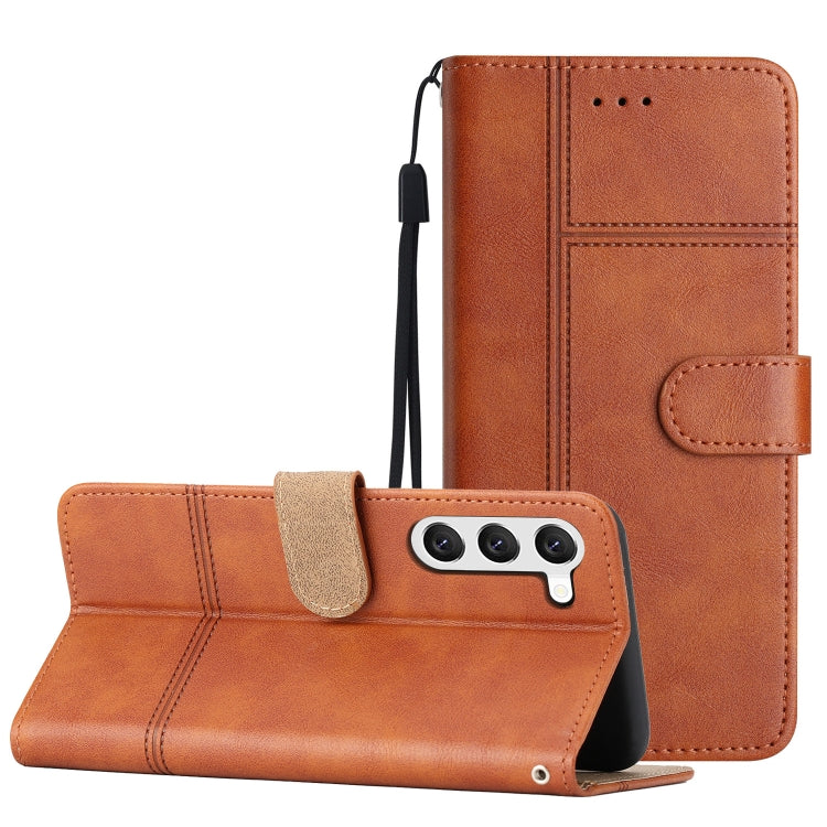 For Samsung Galaxy S25+ 5G Cowhide Texture Stitching Leather Phone Case(Brown)
