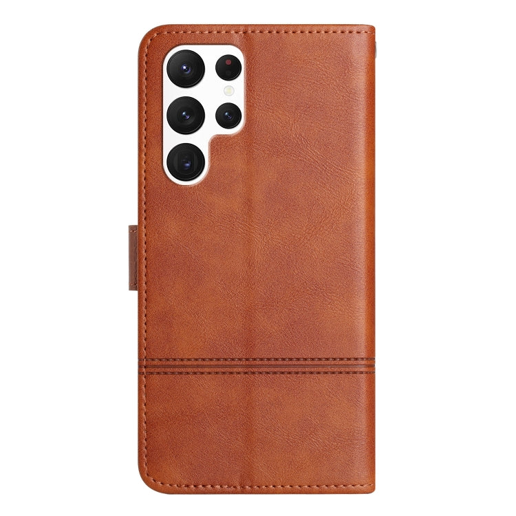 For Samsung Galaxy S25 Ultra 5G Cowhide Texture Stitching Leather Phone Case(Brown)