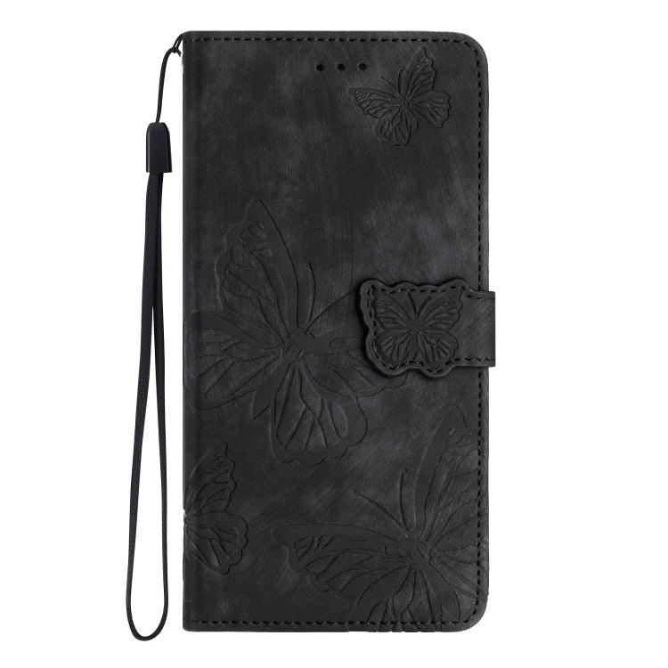 For Samsung Galaxy S25 5G Skin-feel Embossed Butterfly Leather Phone Case(Black)