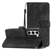 For Samsung Galaxy S25 5G Skin-feel Embossed Butterfly Leather Phone Case(Black)