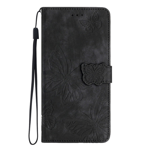 For Samsung Galaxy S25 5G Skin-feel Embossed Butterfly Leather Phone Case(Black)