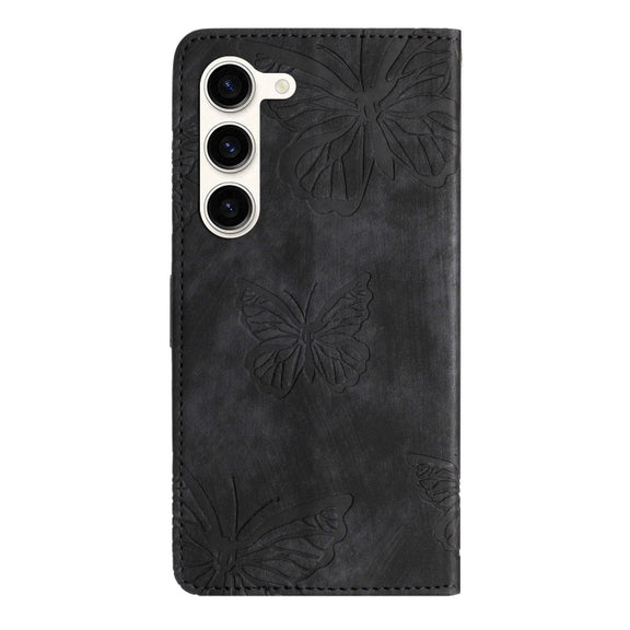 For Samsung Galaxy S25 5G Skin-feel Embossed Butterfly Leather Phone Case(Black)