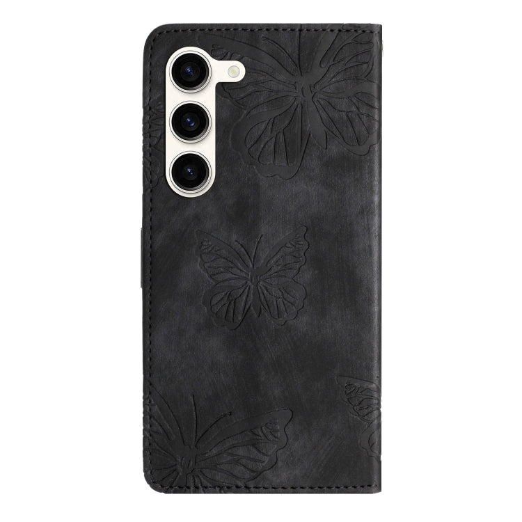 For Samsung Galaxy S25 5G Skin-feel Embossed Butterfly Leather Phone Case(Black)