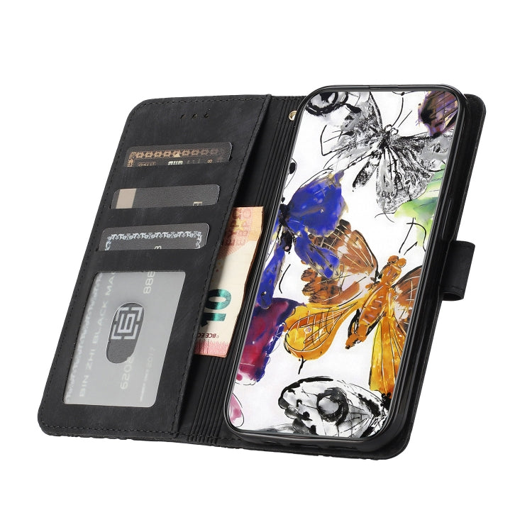 For Samsung Galaxy S25 5G Skin-feel Embossed Butterfly Leather Phone Case(Black)