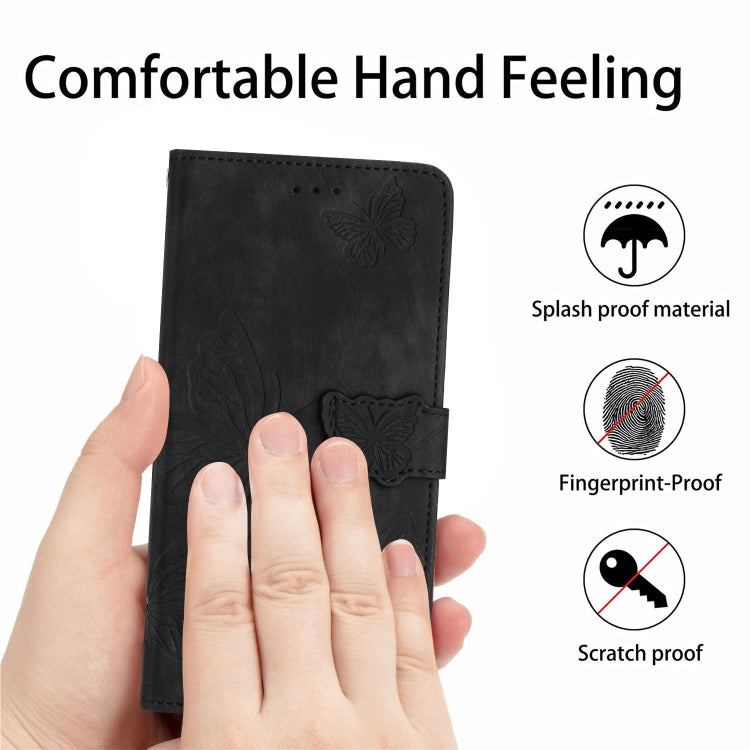 For Samsung Galaxy S25 5G Skin-feel Embossed Butterfly Leather Phone Case(Black)