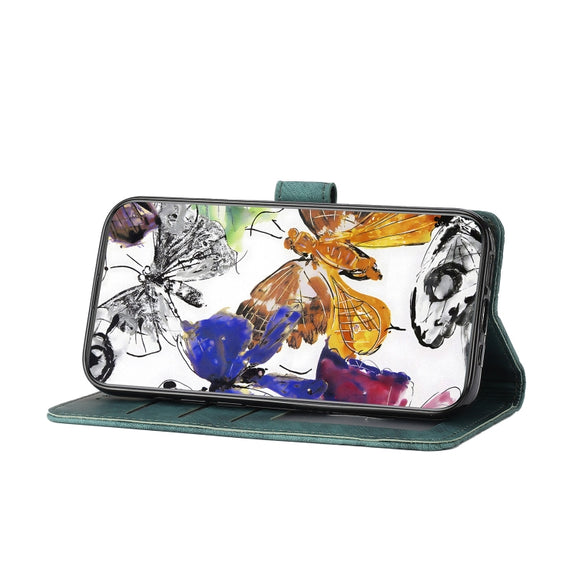 For Samsung Galaxy S25 5G Skin-feel Embossed Butterfly Leather Phone Case(Green)
