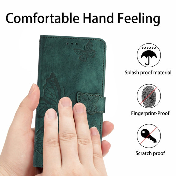 For Samsung Galaxy S25 5G Skin-feel Embossed Butterfly Leather Phone Case(Green)