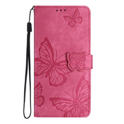 For Samsung Galaxy S25 5G Skin-feel Embossed Butterfly Leather Phone Case(Rose Red)