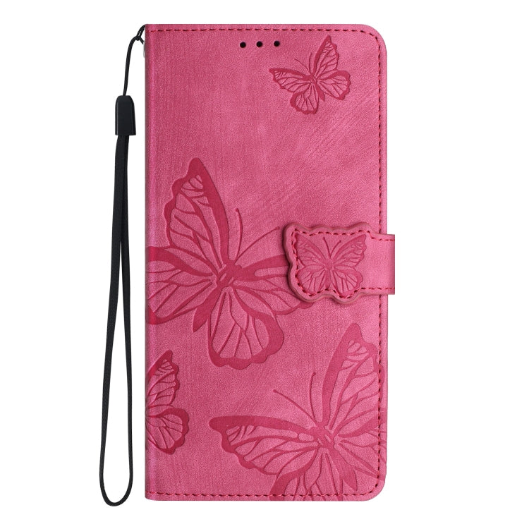 For Samsung Galaxy S25 5G Skin-feel Embossed Butterfly Leather Phone Case(Rose Red)