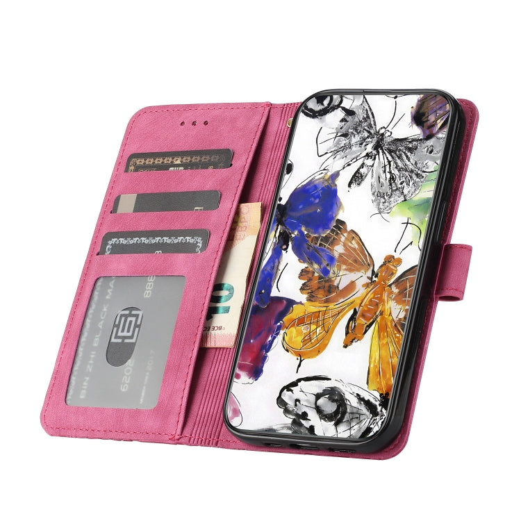 For Samsung Galaxy S25 5G Skin-feel Embossed Butterfly Leather Phone Case(Rose Red)