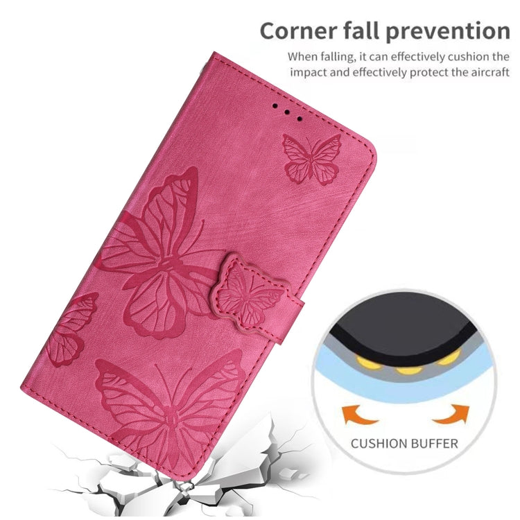 For Samsung Galaxy S25 5G Skin-feel Embossed Butterfly Leather Phone Case(Rose Red)