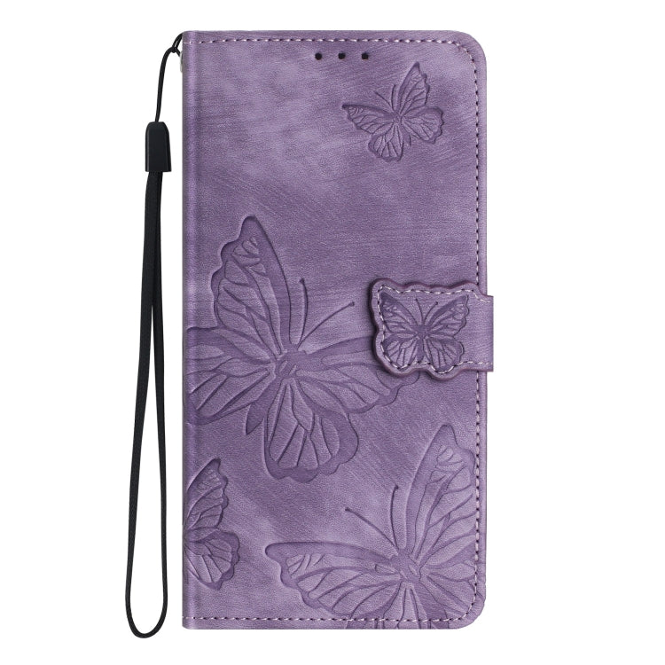 For Samsung Galaxy S25 5G Skin-feel Embossed Butterfly Leather Phone Case(Purple)