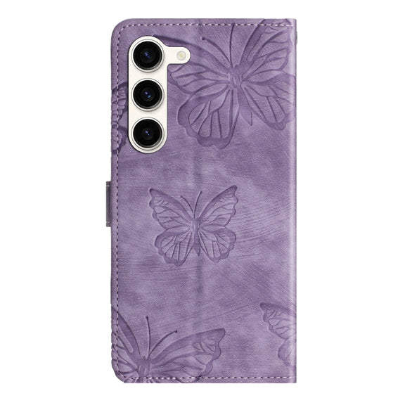 For Samsung Galaxy S25 5G Skin-feel Embossed Butterfly Leather Phone Case(Purple)