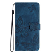 For Samsung Galaxy S25+ 5G Skin-feel Embossed Butterfly Leather Phone Case(Blue)