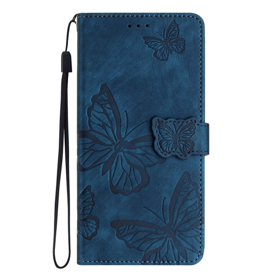 For Samsung Galaxy S25+ 5G Skin-feel Embossed Butterfly Leather Phone Case(Blue)