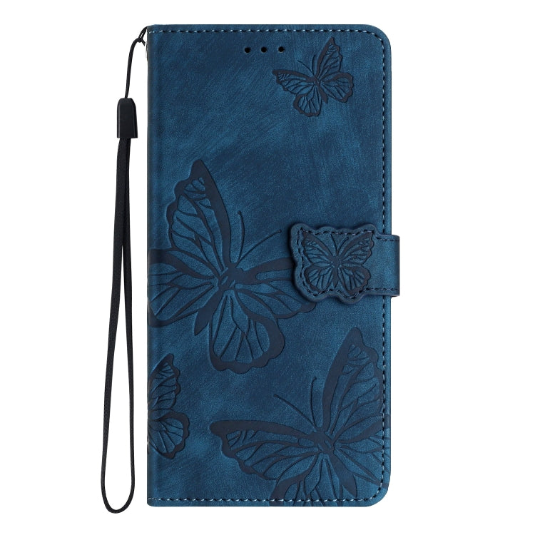 For Samsung Galaxy S25+ 5G Skin-feel Embossed Butterfly Leather Phone Case(Blue)