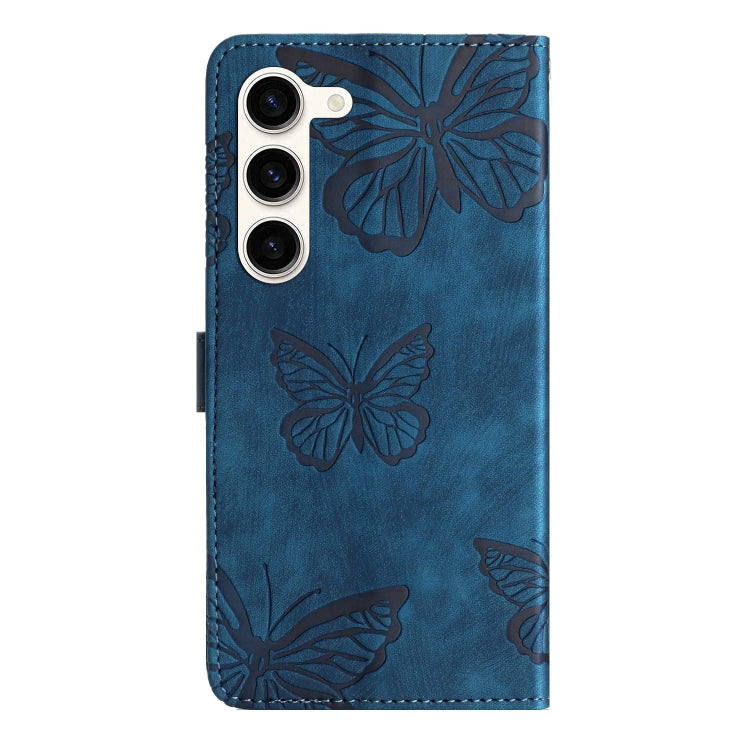 For Samsung Galaxy S25+ 5G Skin-feel Embossed Butterfly Leather Phone Case(Blue)