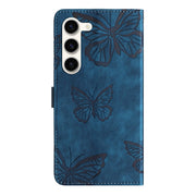 For Samsung Galaxy S25+ 5G Skin-feel Embossed Butterfly Leather Phone Case(Blue)