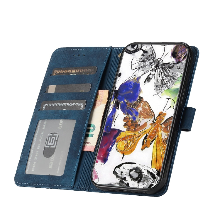 For Samsung Galaxy S25+ 5G Skin-feel Embossed Butterfly Leather Phone Case(Blue)