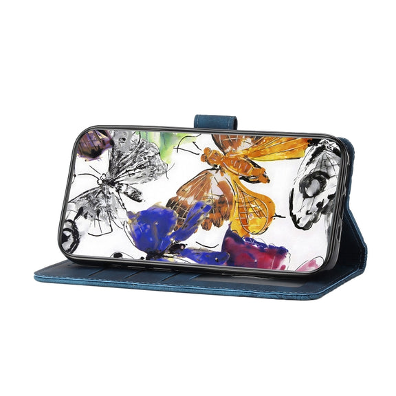 For Samsung Galaxy S25+ 5G Skin-feel Embossed Butterfly Leather Phone Case(Blue)