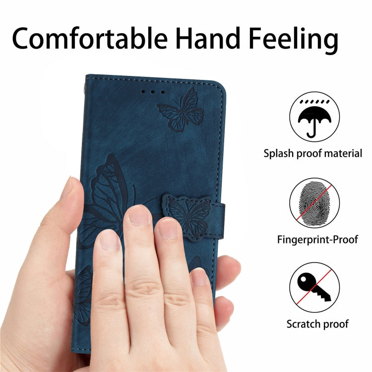 For Samsung Galaxy S25+ 5G Skin-feel Embossed Butterfly Leather Phone Case(Blue)