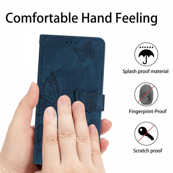 For Samsung Galaxy S25+ 5G Skin-feel Embossed Butterfly Leather Phone Case(Blue)