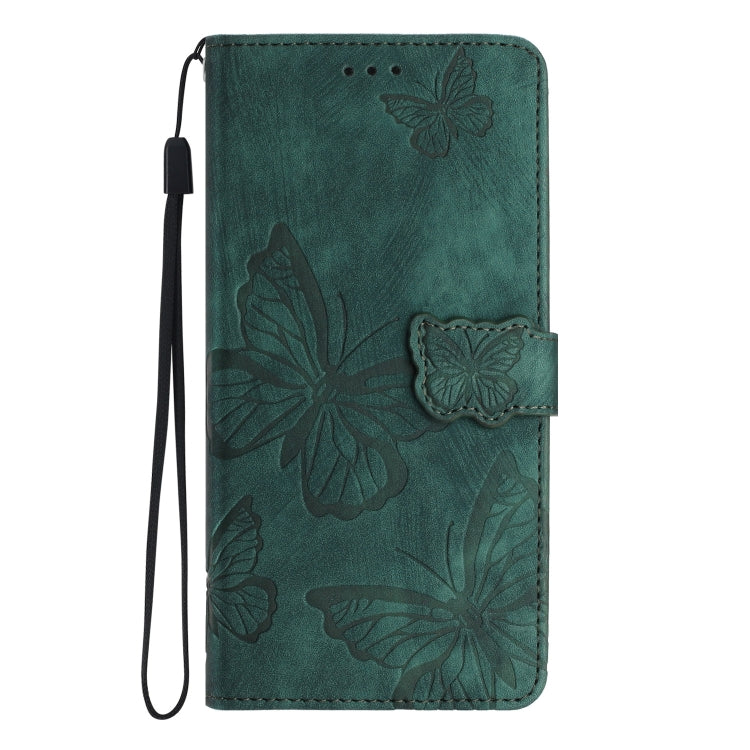 For Samsung Galaxy S25+ 5G Skin-feel Embossed Butterfly Leather Phone Case(Green)