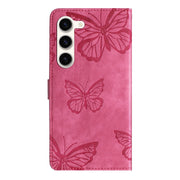 For Samsung Galaxy S25+ 5G Skin-feel Embossed Butterfly Leather Phone Case(Rose Red)