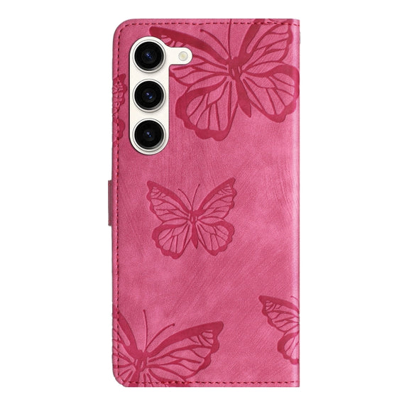 For Samsung Galaxy S25+ 5G Skin-feel Embossed Butterfly Leather Phone Case(Rose Red)