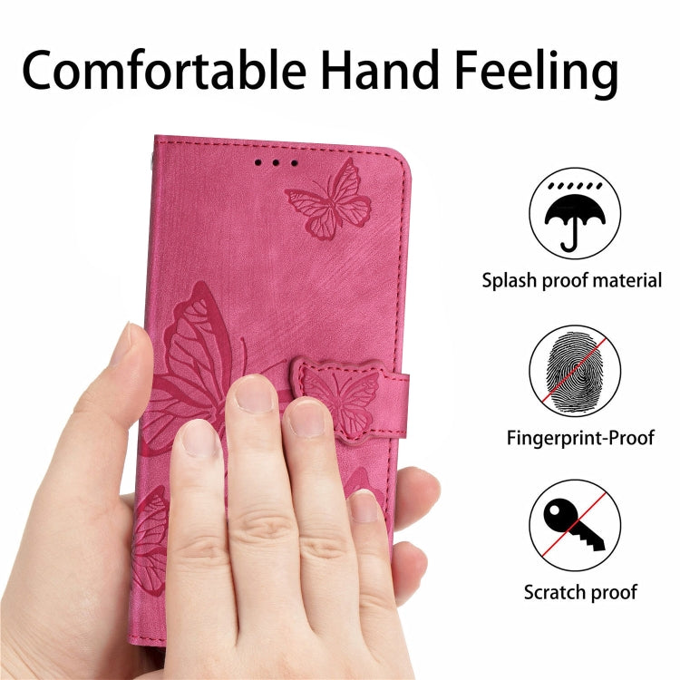 For Samsung Galaxy S25+ 5G Skin-feel Embossed Butterfly Leather Phone Case(Rose Red)