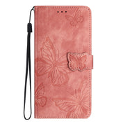 For Samsung Galaxy S25+ 5G Skin-feel Embossed Butterfly Leather Phone Case(Pink)