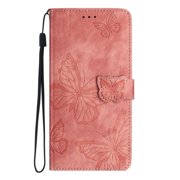 For Samsung Galaxy S25+ 5G Skin-feel Embossed Butterfly Leather Phone Case(Pink)