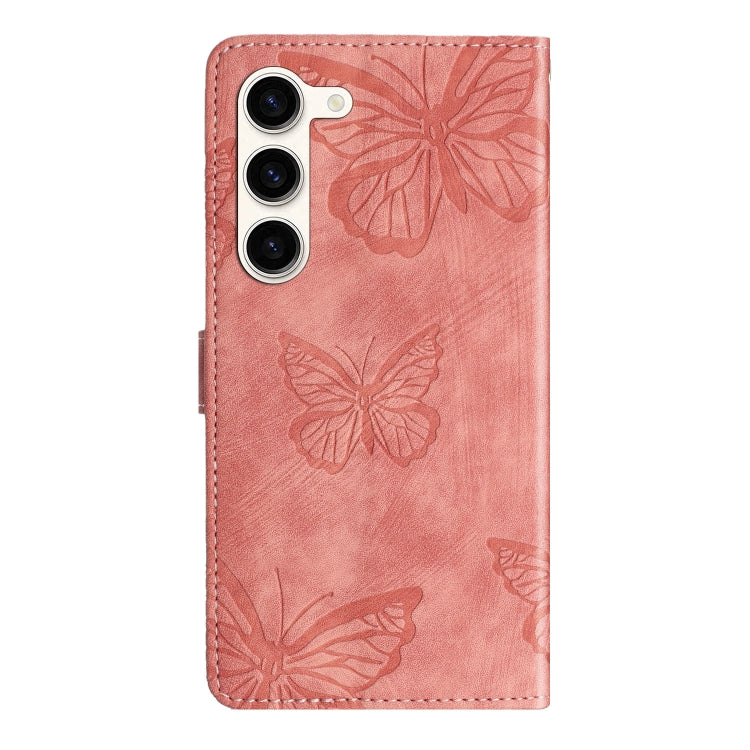 For Samsung Galaxy S25+ 5G Skin-feel Embossed Butterfly Leather Phone Case(Pink)
