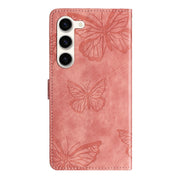 For Samsung Galaxy S25+ 5G Skin-feel Embossed Butterfly Leather Phone Case(Pink)