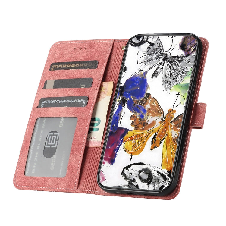 For Samsung Galaxy S25+ 5G Skin-feel Embossed Butterfly Leather Phone Case(Pink)