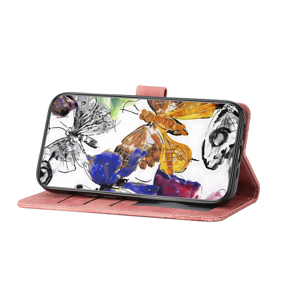 For Samsung Galaxy S25+ 5G Skin-feel Embossed Butterfly Leather Phone Case(Pink)