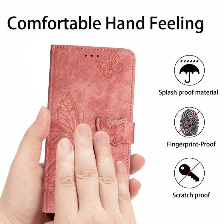 For Samsung Galaxy S25+ 5G Skin-feel Embossed Butterfly Leather Phone Case(Pink)