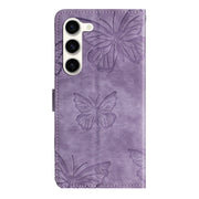 For Samsung Galaxy S25+ 5G Skin-feel Embossed Butterfly Leather Phone Case(Purple)