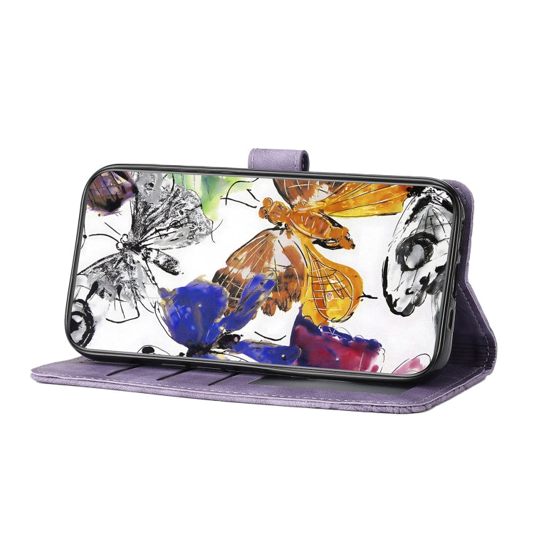 For Samsung Galaxy S25+ 5G Skin-feel Embossed Butterfly Leather Phone Case(Purple)