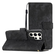 For Samsung Galaxy S25 Ultra 5G Skin-feel Embossed Butterfly Leather Phone Case(Black)