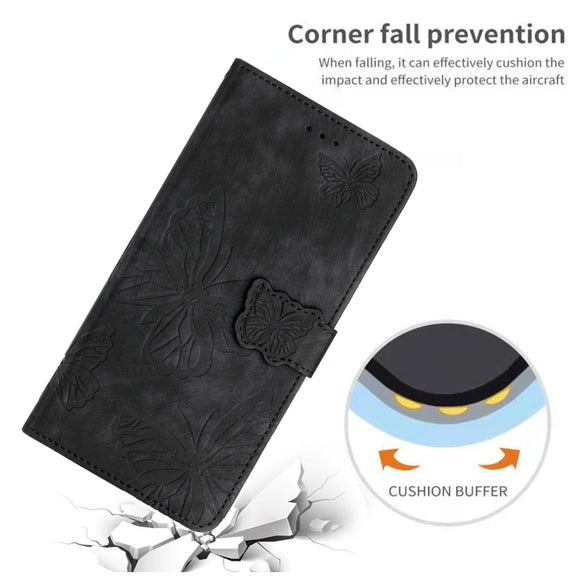 For Samsung Galaxy S25 Ultra 5G Skin-feel Embossed Butterfly Leather Phone Case(Black)