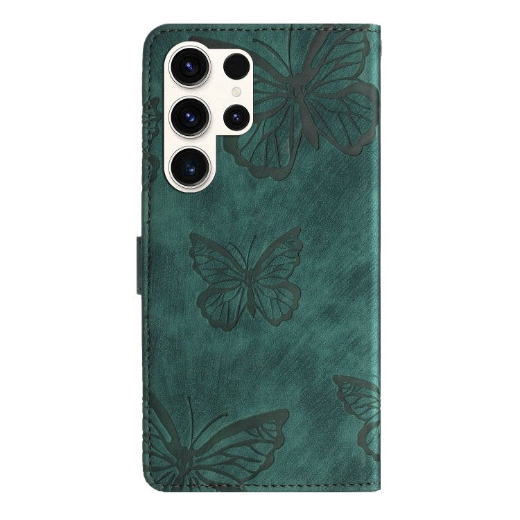 For Samsung Galaxy S25 Ultra 5G Skin-feel Embossed Butterfly Leather Phone Case(Green)