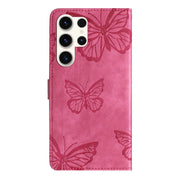 For Samsung Galaxy S25 Ultra 5G Skin-feel Embossed Butterfly Leather Phone Case(Rose Red)
