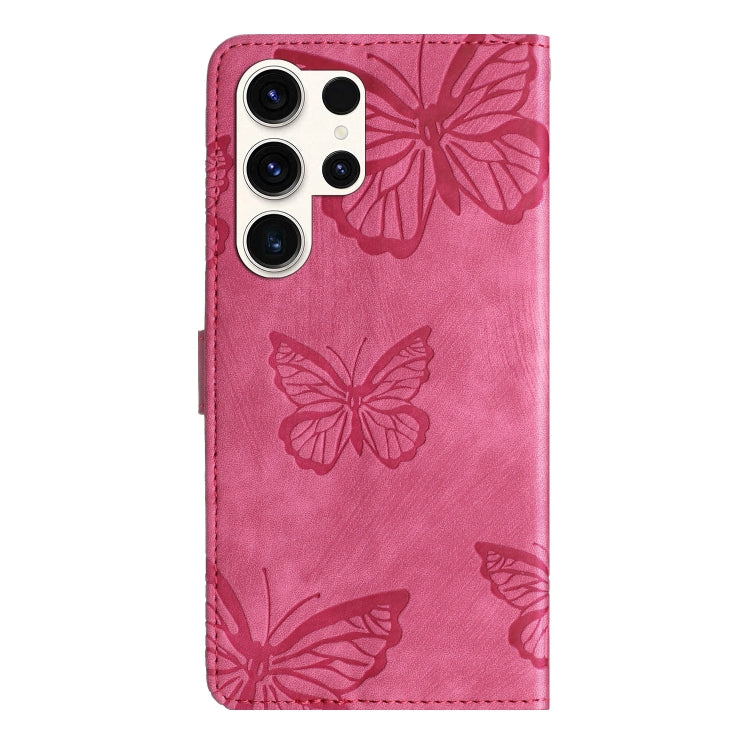 For Samsung Galaxy S25 Ultra 5G Skin-feel Embossed Butterfly Leather Phone Case(Rose Red)