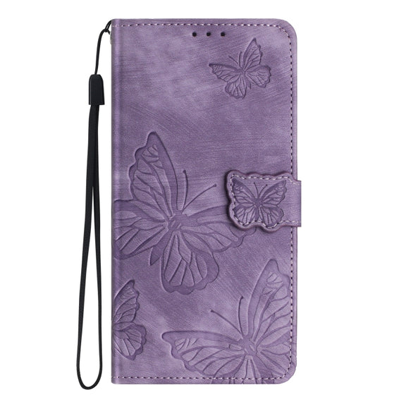 For Samsung Galaxy S25 Ultra 5G Skin-feel Embossed Butterfly Leather Phone Case(Purple)