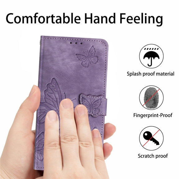 For Samsung Galaxy S25 Ultra 5G Skin-feel Embossed Butterfly Leather Phone Case(Purple)