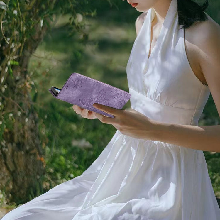 For Samsung Galaxy S25 Ultra 5G Skin-feel Embossed Butterfly Leather Phone Case(Purple)